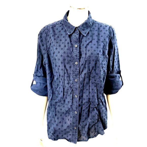 Jones New York Sport Large Navy Blue Circle Pattern Button Up Top Urban Heritage - Picture 2 of 16